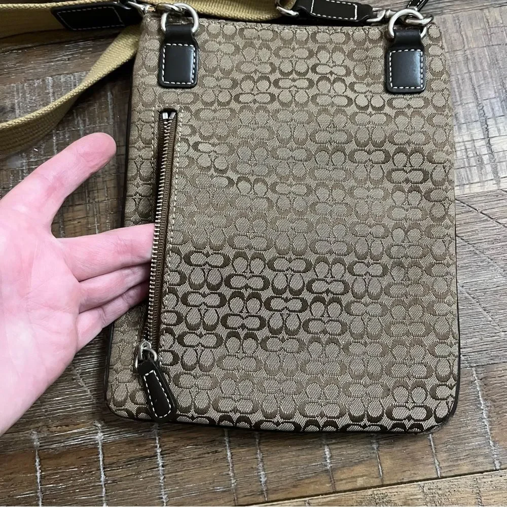 Coach Canvas Leather Trim Tan Brown Crossbody Filebag Signature Travel Purse Y2K
